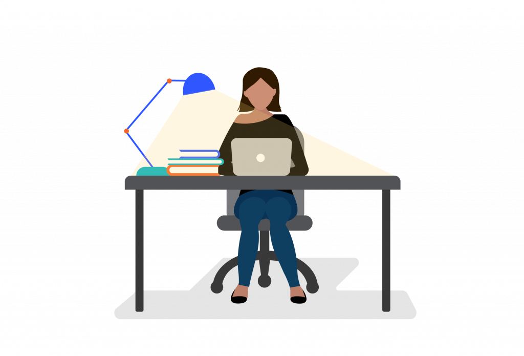 Illustration of a student studying at a desk