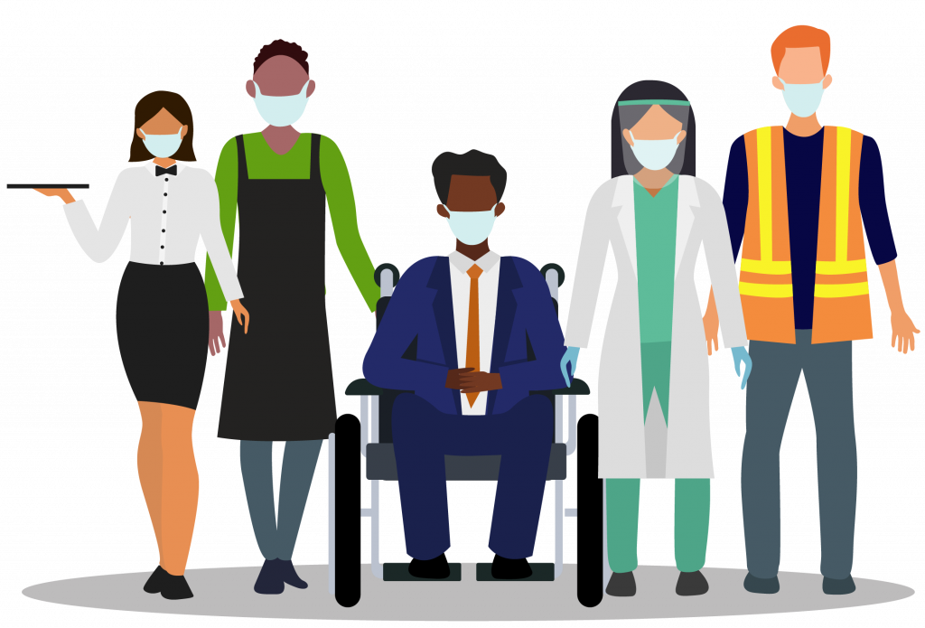 Illustration of workers wearing masks